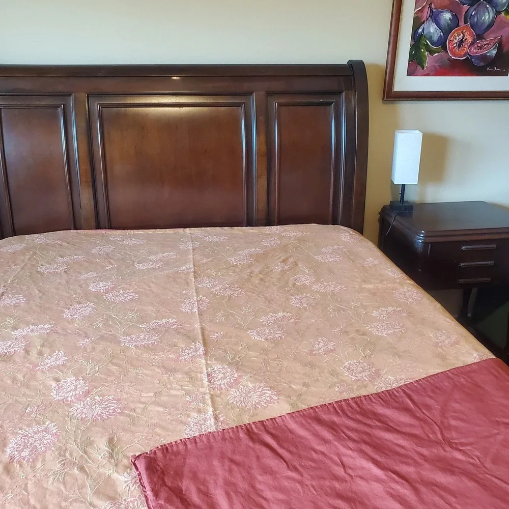 Pink Floral Jacquard Cotton Duvet Cover Queen 90x92 Reversible Rose Gold